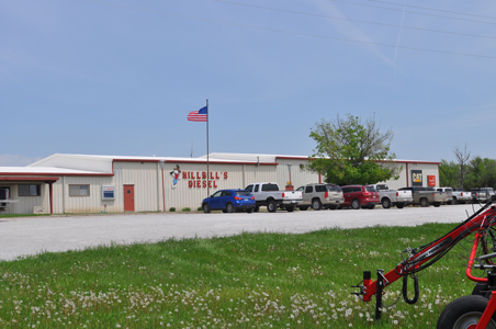 Outside of Hill Bill's Diesel in Spalding, Nebraska